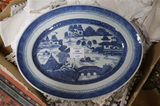 A Chinese platter and a Chinese export dish largest 38cm wide